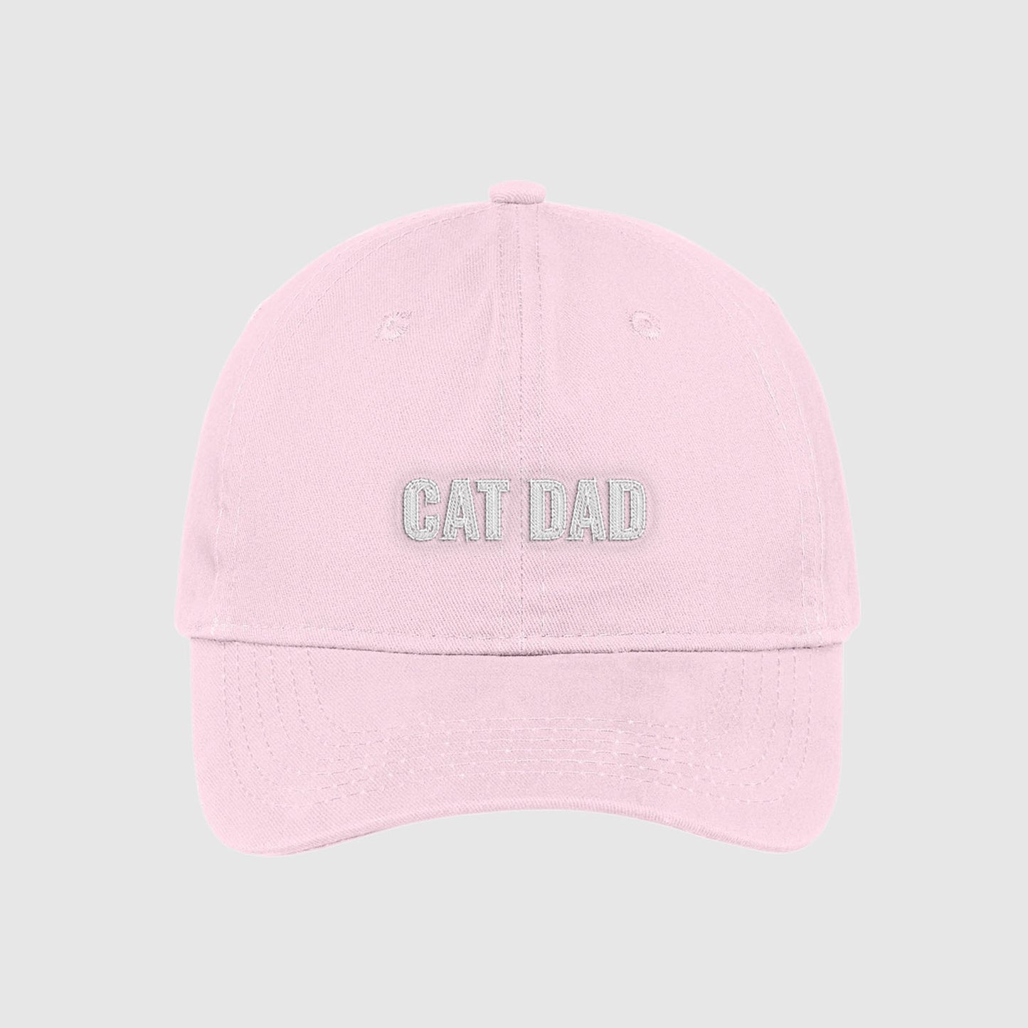 Blush pink pink cat dad hat embroidered with white text