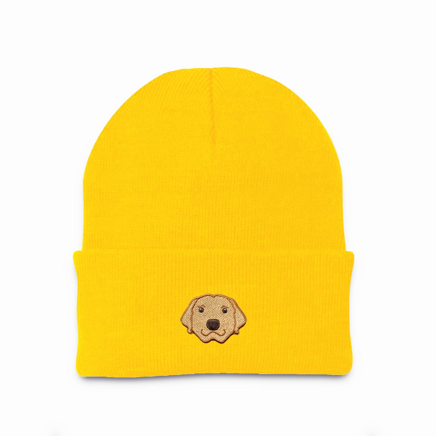 Gold Custom Dog beanie personalized and embroidered on the front.