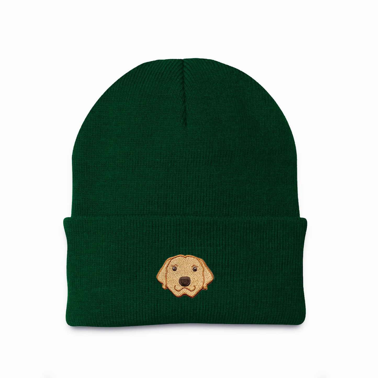 Green Custom Dog beanie personalized and embroidered on the front.