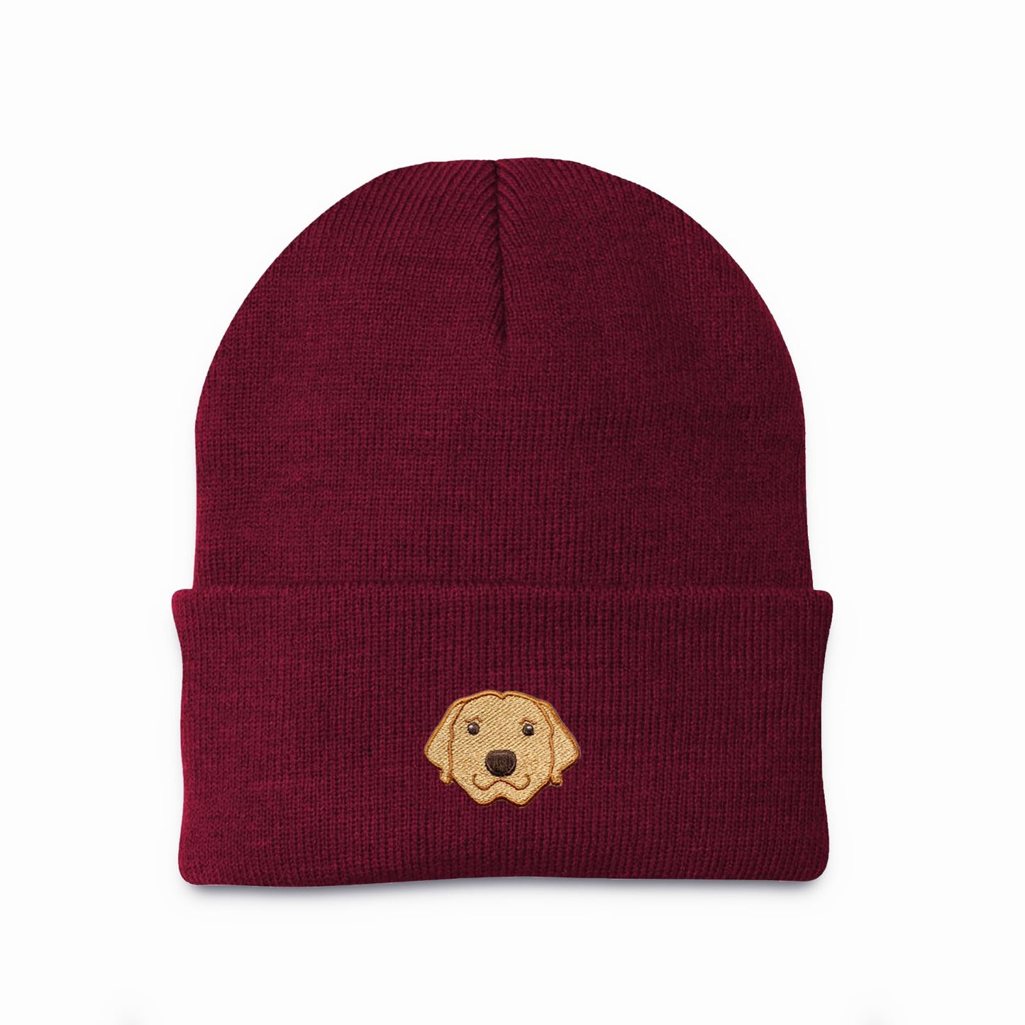 Maroon Custom Dog beanie personalized and embroidered on the front.