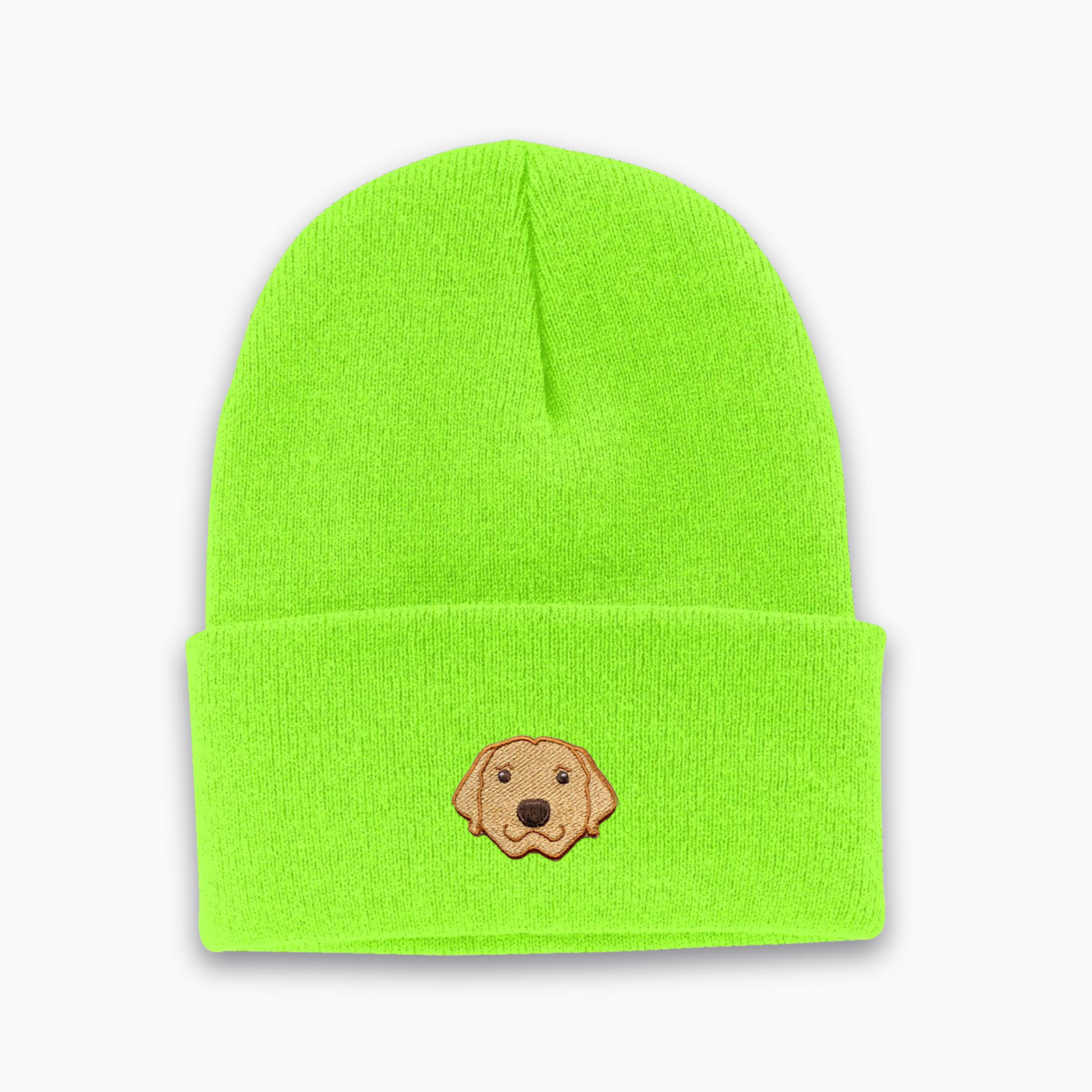 Neon Green Custom Dog beanie personalized and embroidered on the front.