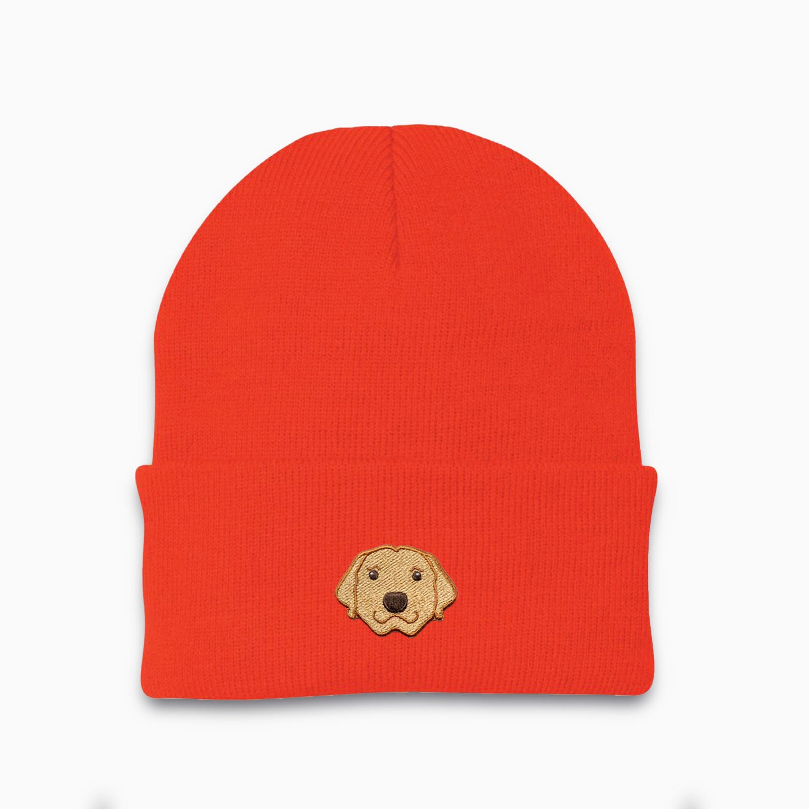 Neon Orange Custom Dog beanie personalized and embroidered on the front.