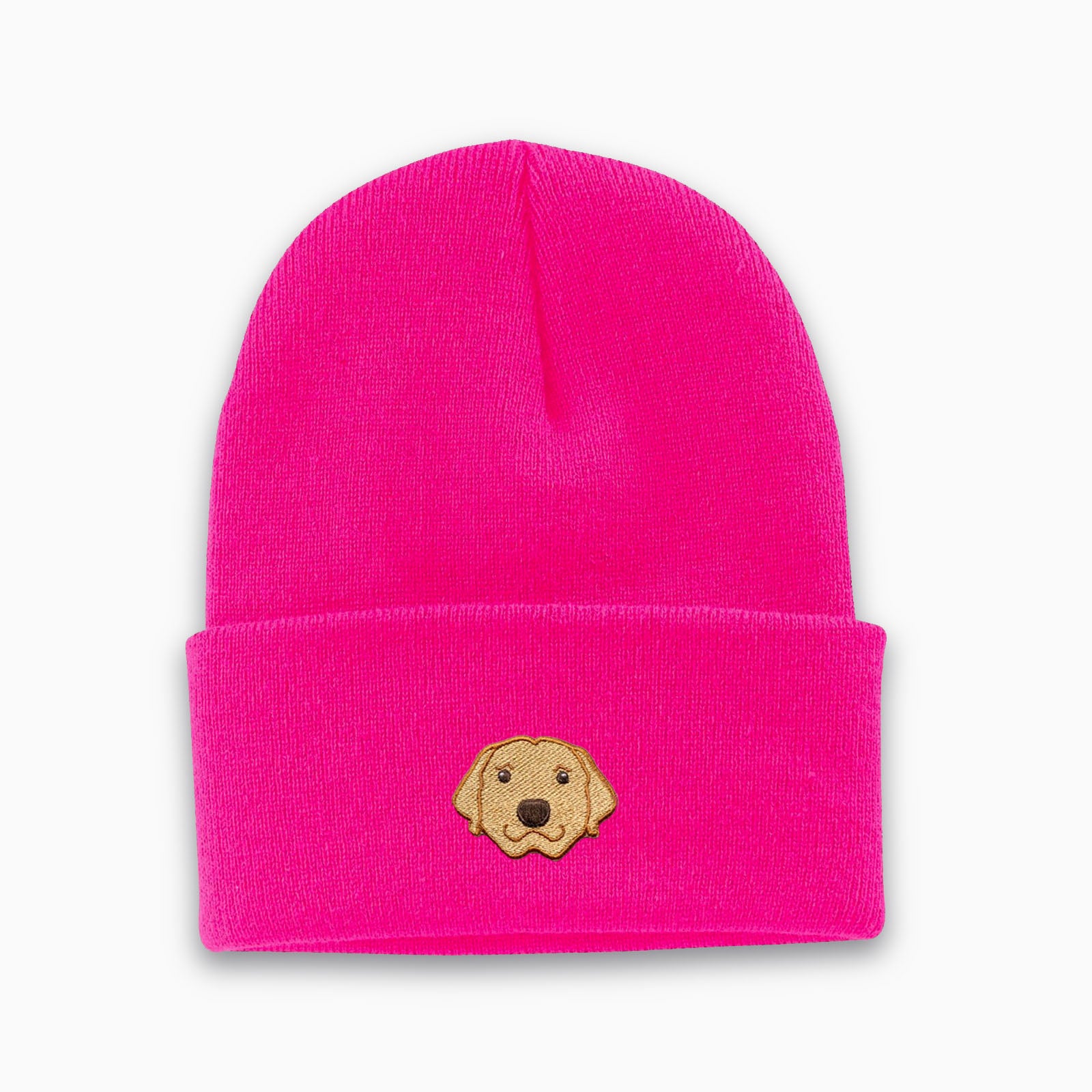 Neon Pink Custom Dog beanie personalized and embroidered on the front.