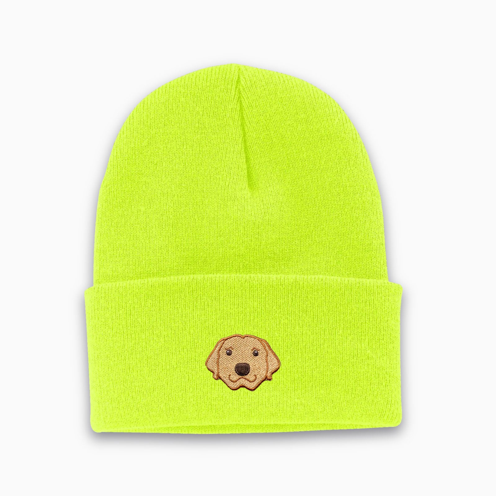 Neon Yellow Custome Dog beanie personalized and embroidered on the front.