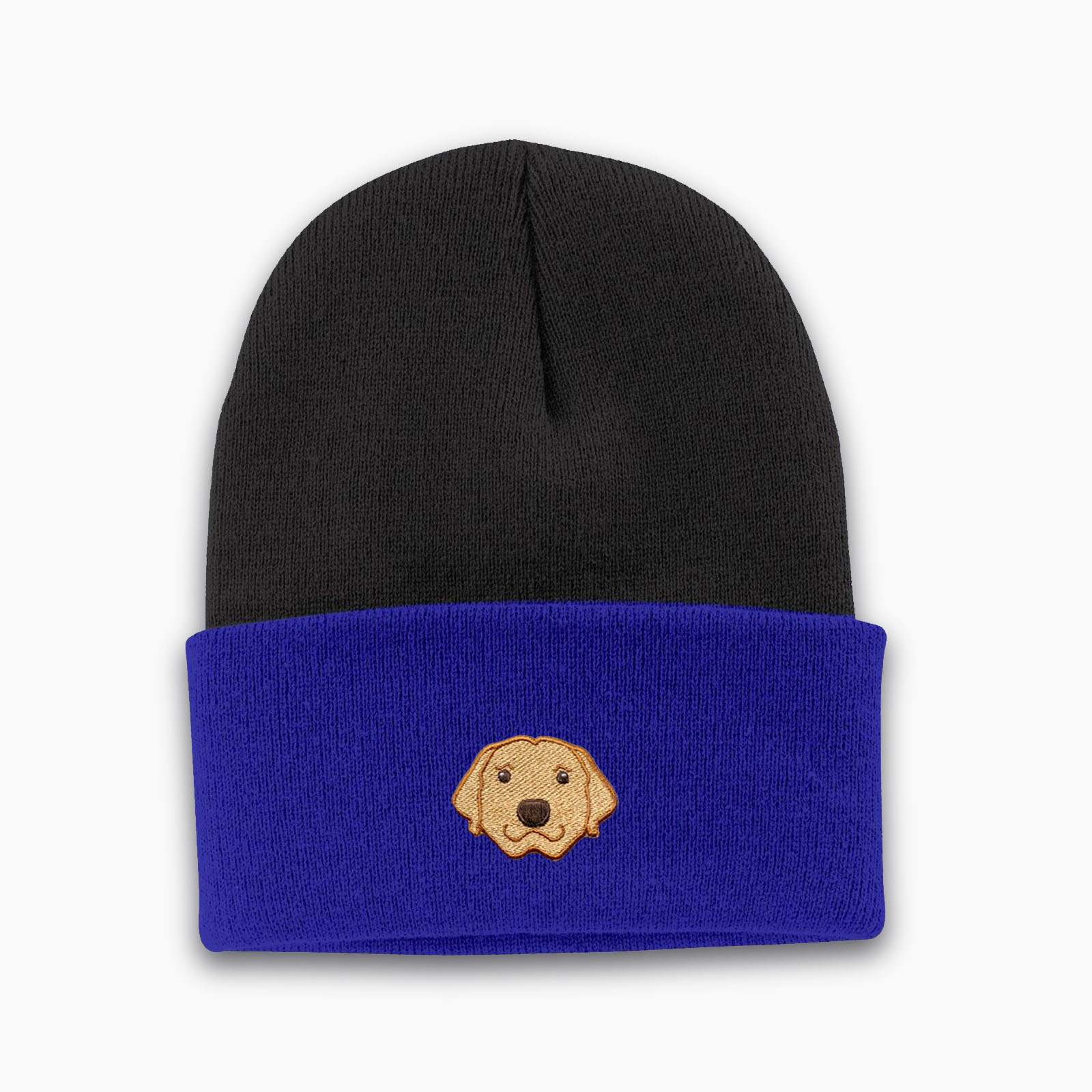 Royal & Black Custom beanie personalized and embroidered on the front.