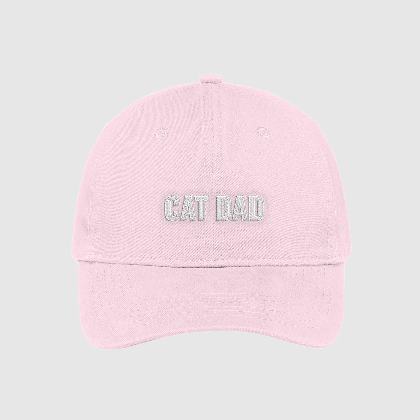 Blush pink pink cat dad hat embroidered with white text