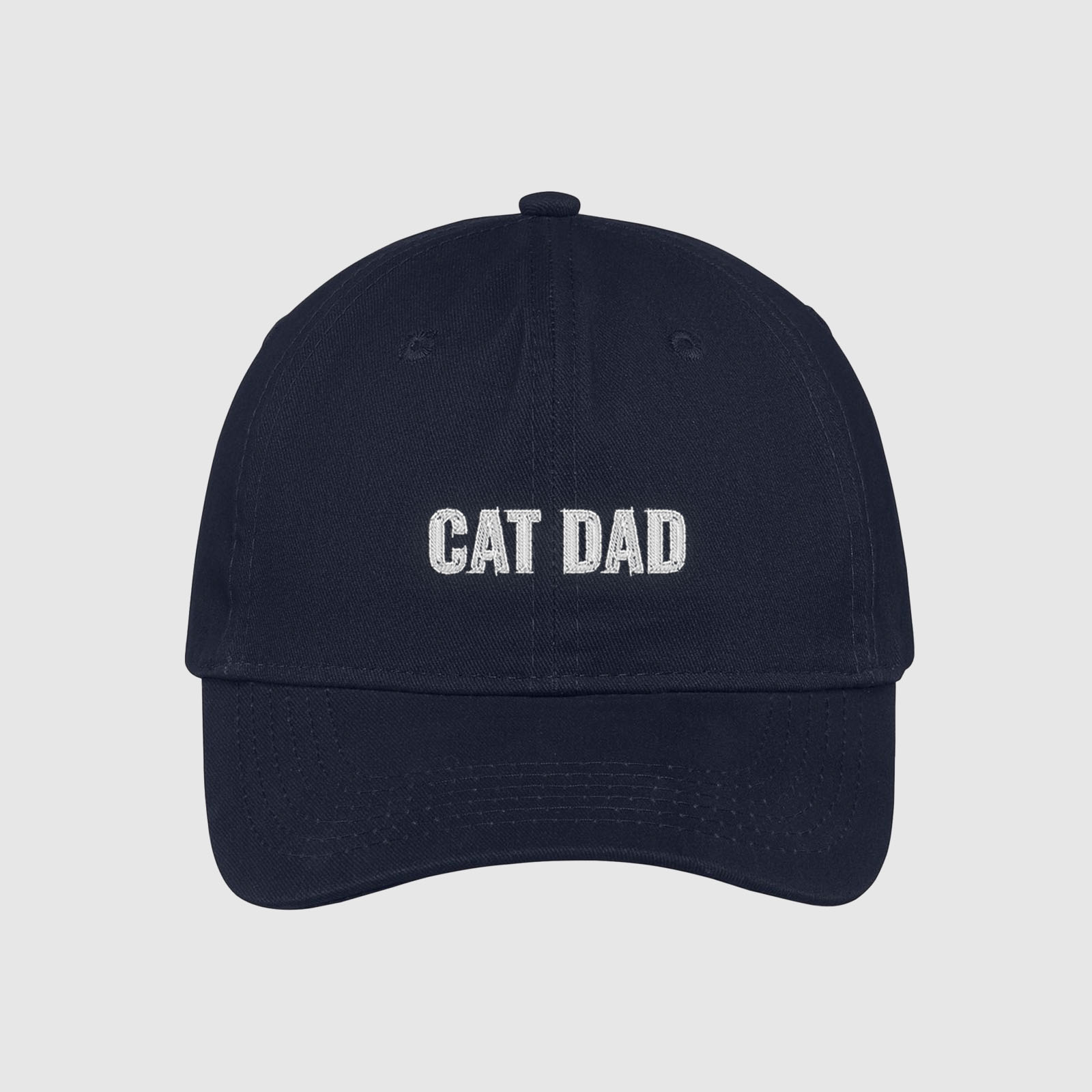 navy cat dad hat embroidered with white text