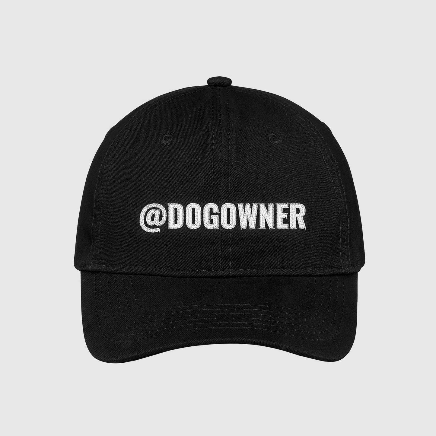Black customizable hat with your social media handle embroidered on the front.