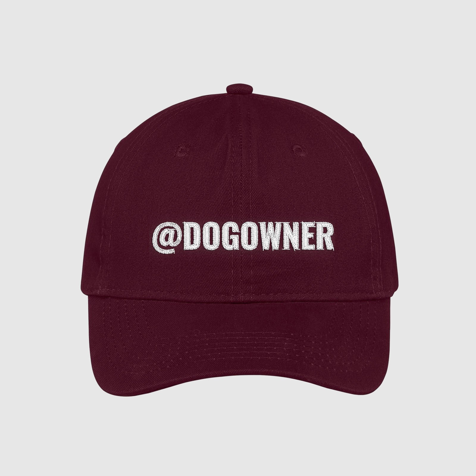 Maroon customizable hat with your social media handle embroidered on the front.