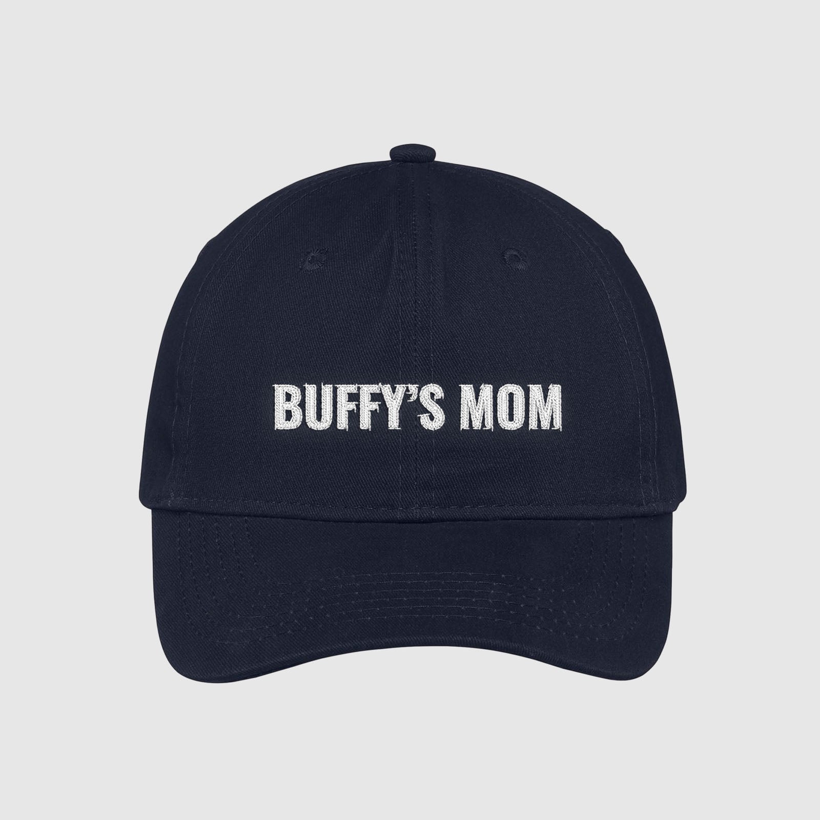 Navy customizable dog mom hat with your dog's name embroidered on the front.