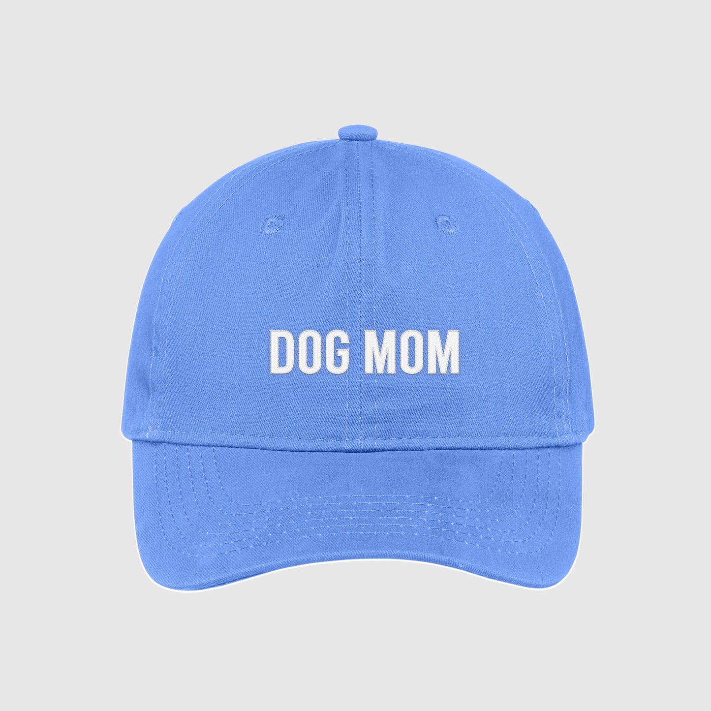 Carolina Blue Dog Mom Hat embroidered with white text.