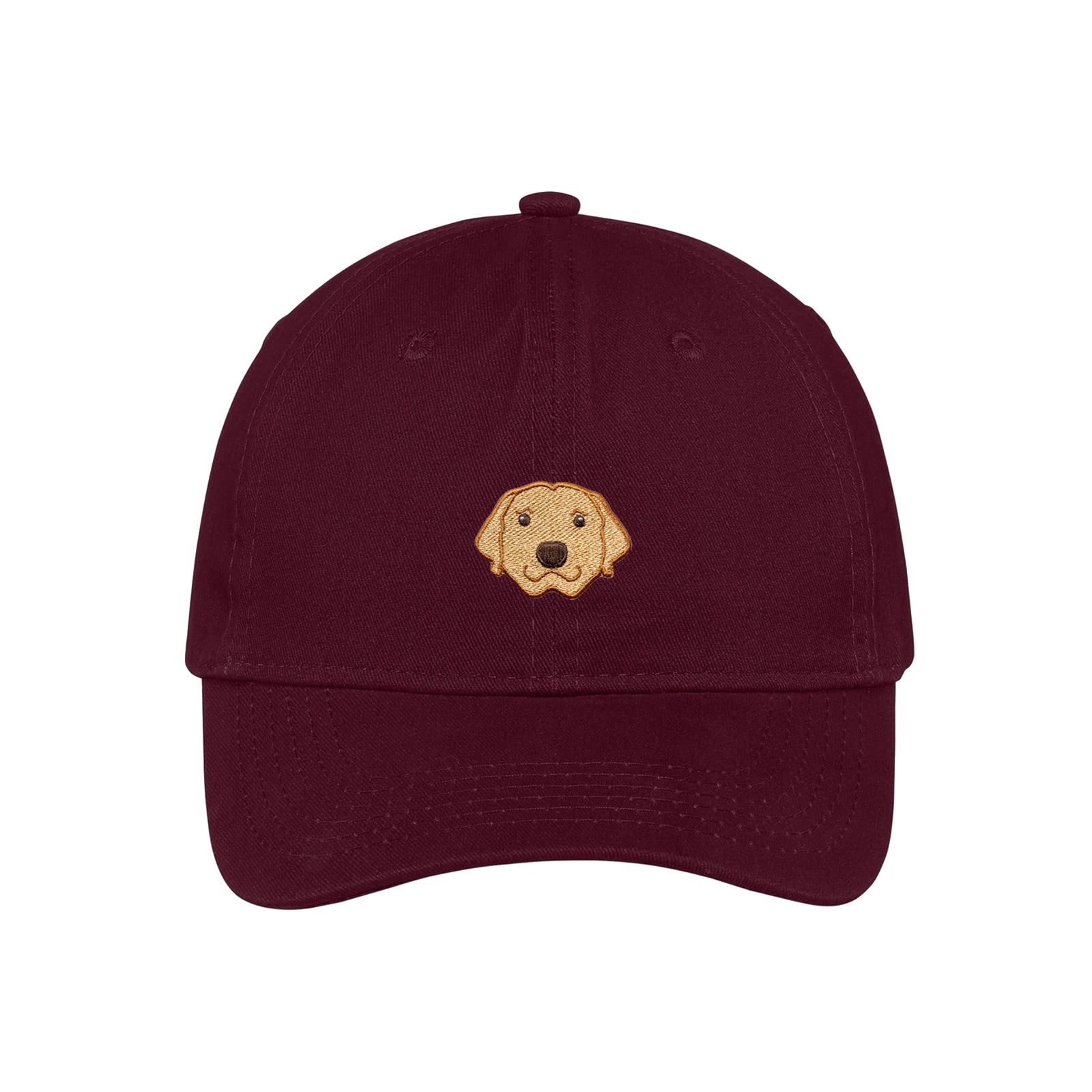 Maroon custom dog dad hats customized with your dog's face embroidered on the front.