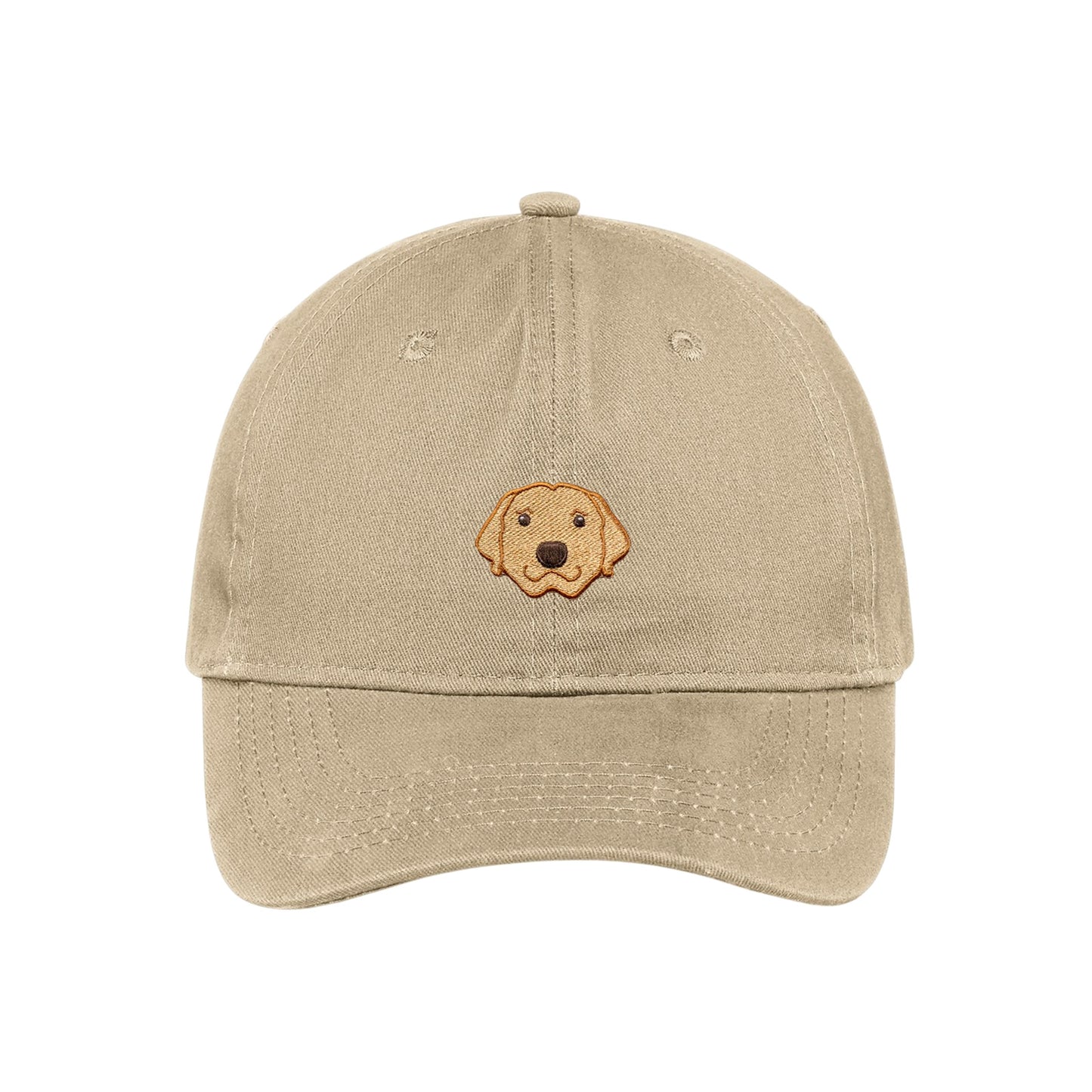 Tan custom dog dad hats customized with your dog's face embroidered on the front.