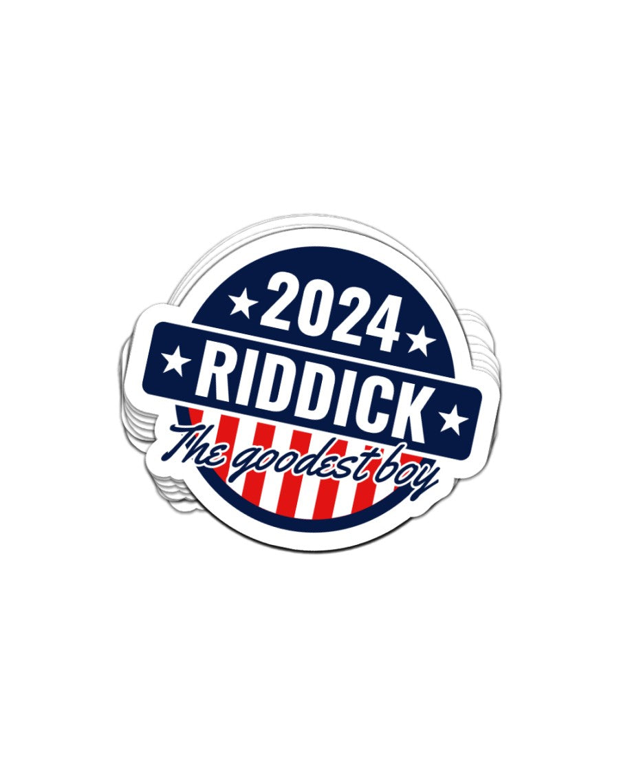 Customizable dog sticker that has your dog's name on with an election style vote my dog design available in packs of 1-10.